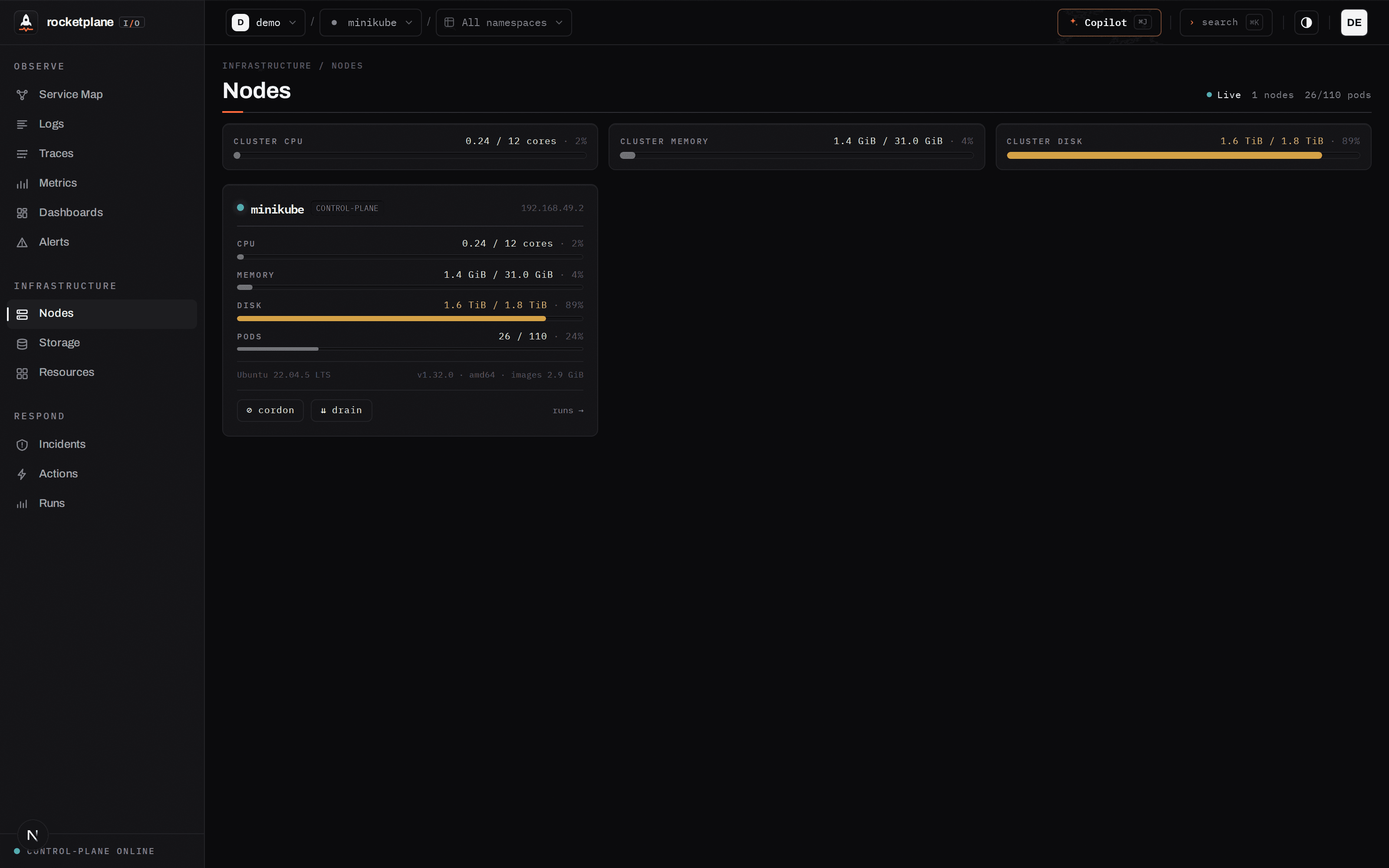 Node infrastructure with kubelet stats